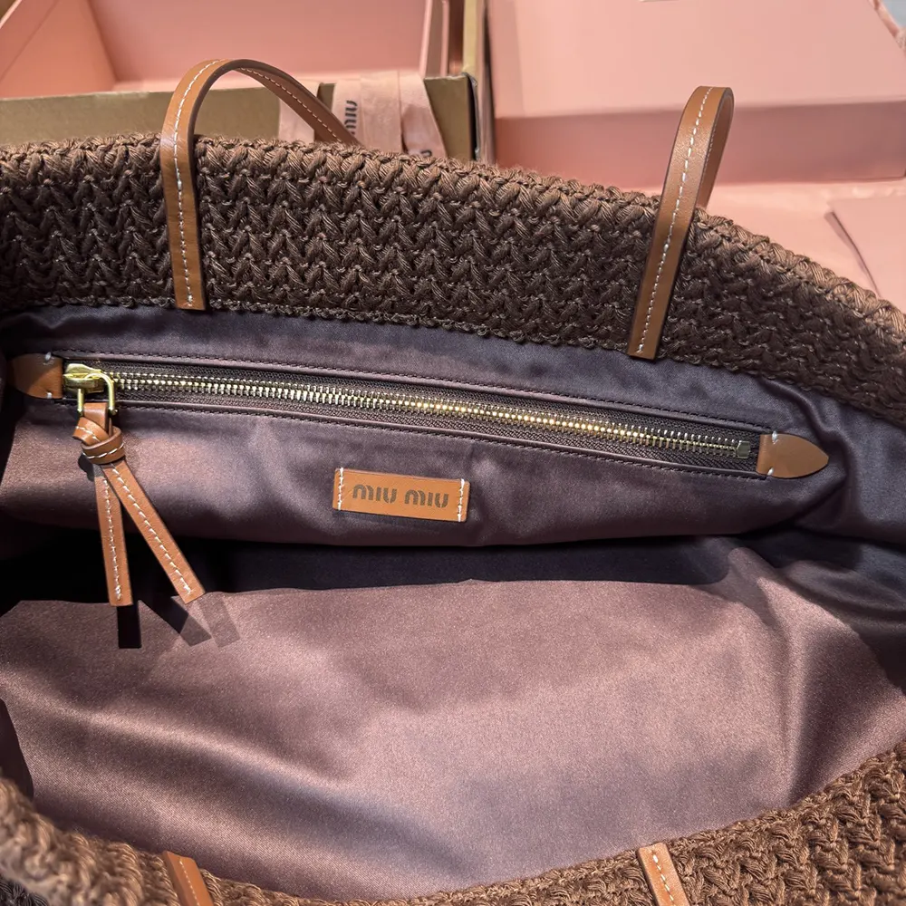 Miu Miu Women Raffia-Effect Woven Tote Bag 5BG2282DO3F05CP