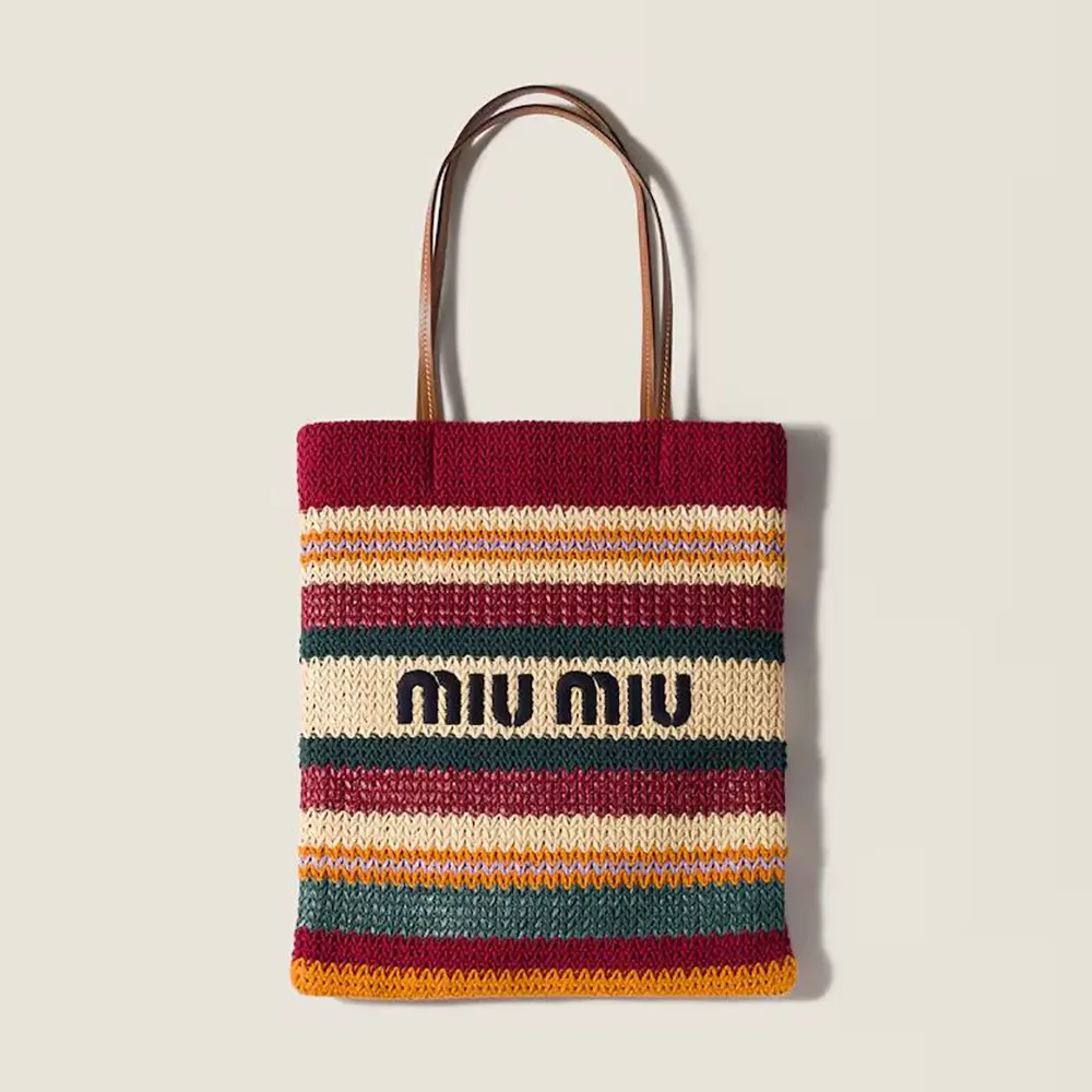 Miu Miu Women Raffia-Effect Woven Tote Bag 5BG2482DO3