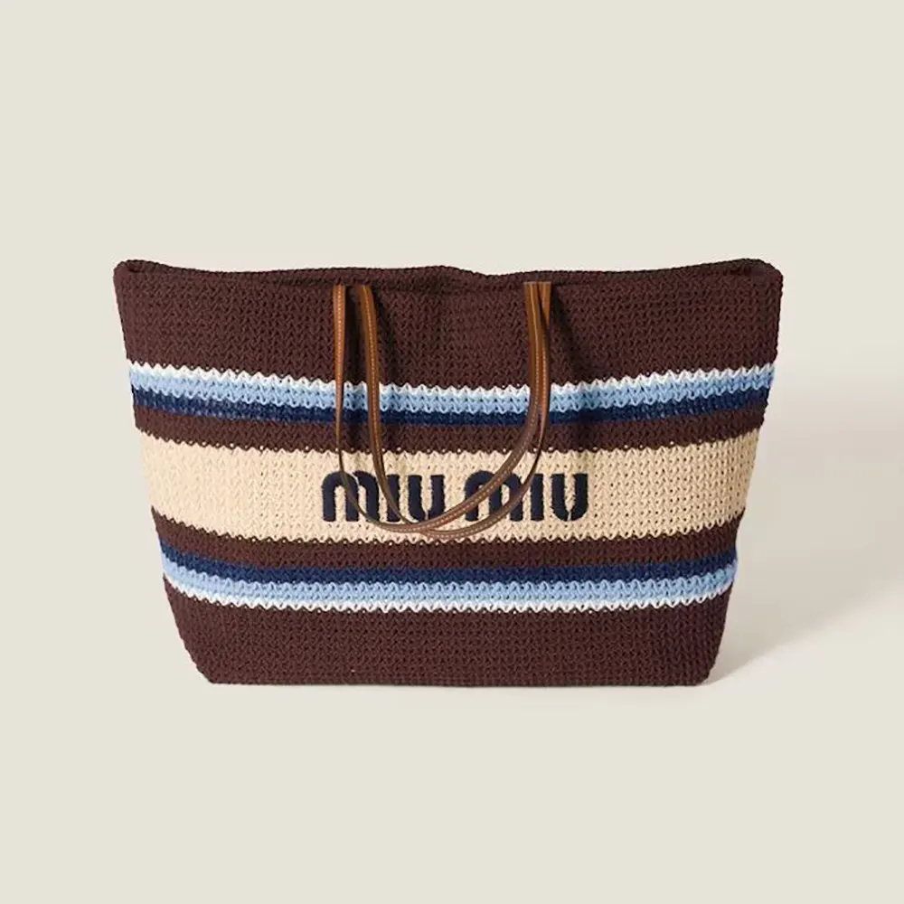 Miu Miu Women Raffia-Effect Woven Tote Bag-Cocoa Brown