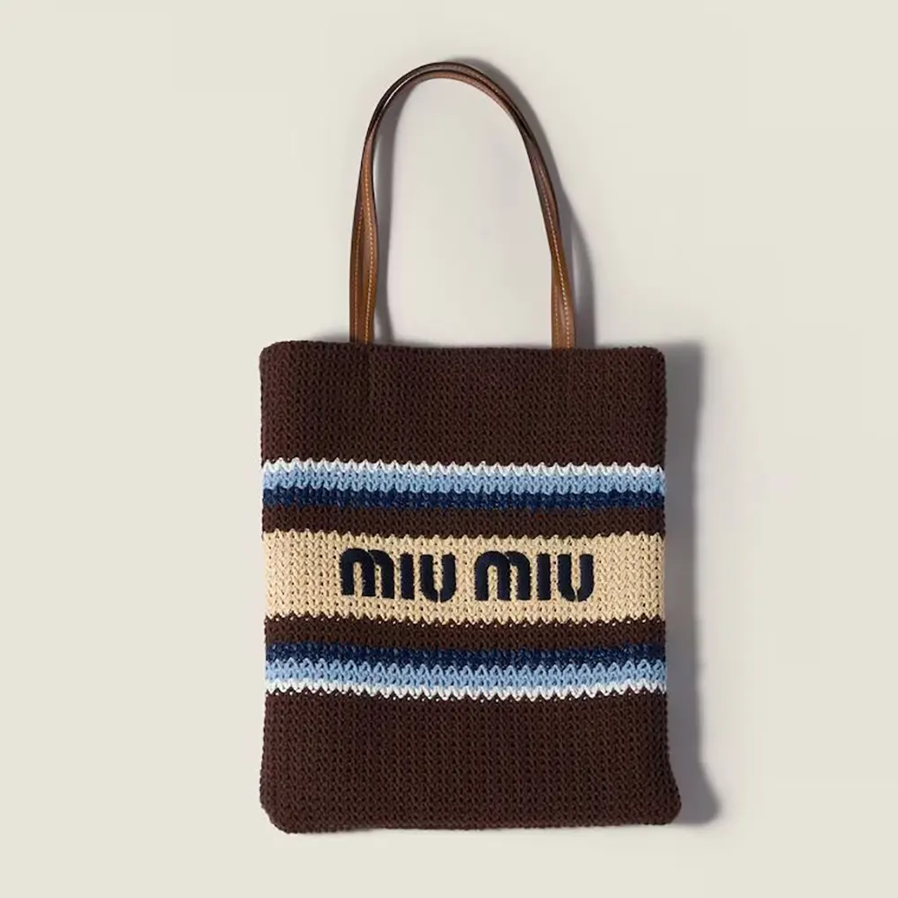 Miu Miu Women Raffia-Effect Woven Tote Bag-Cocoa Brown
