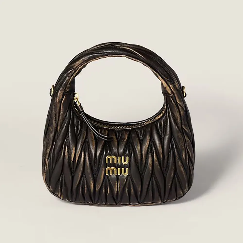 Miu Miu Women Wander Matelassé Nappa Leather Bag-Coffee 5BC153