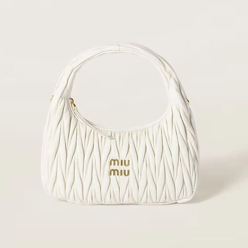 Miu Miu Women Wander Matelassé Nappa Leather Hobo Bag 5BC153AN88F0009