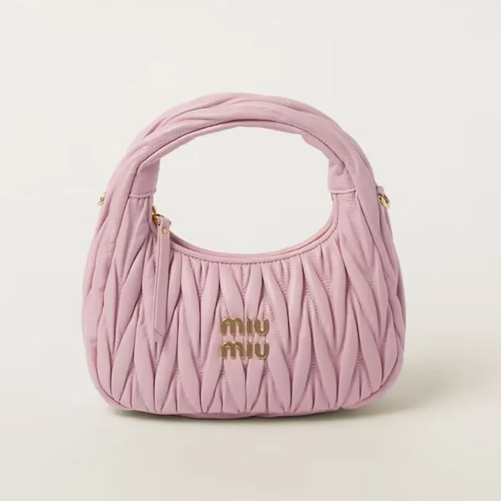 Miu Miu Women Wander Matelassé Nappa Leather Hobo Bag-Alabaster Pink 5BC125