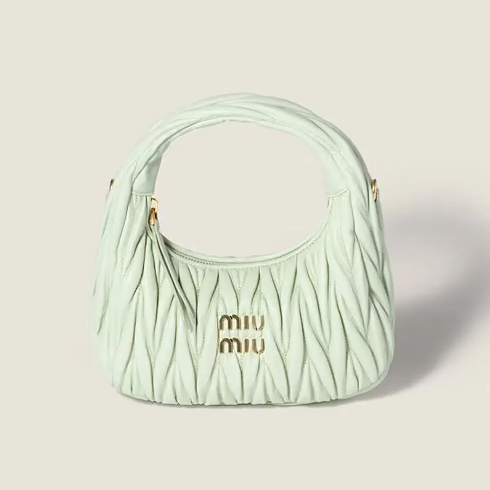 Miu Miu Women Wander Matelassé Nappa Leather Hobo Bag-Aqua 5BC125
