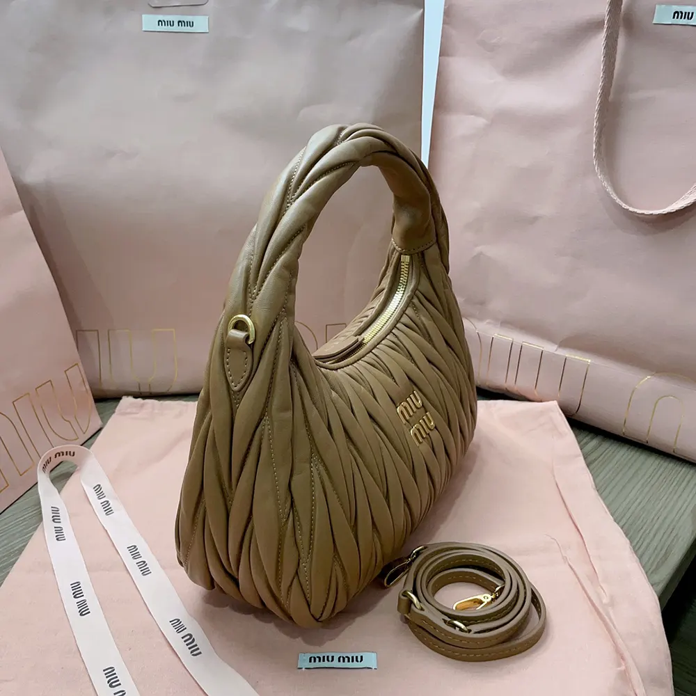 Miu Miu Women Wander Matelassé Nappa Leather Hobo Bag-Caramel 5BC153AN88