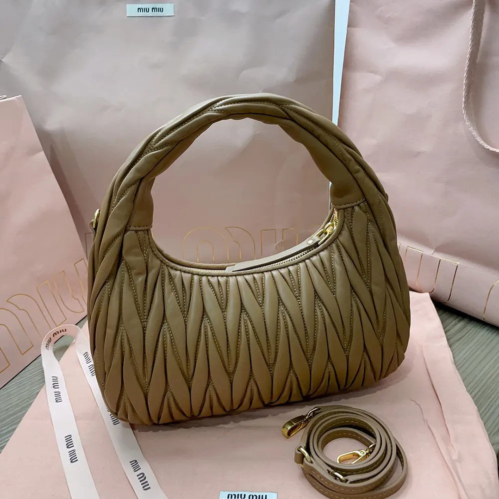 Miu Miu Women Wander Matelassé Nappa Leather Hobo Bag-Caramel 5BC153AN88