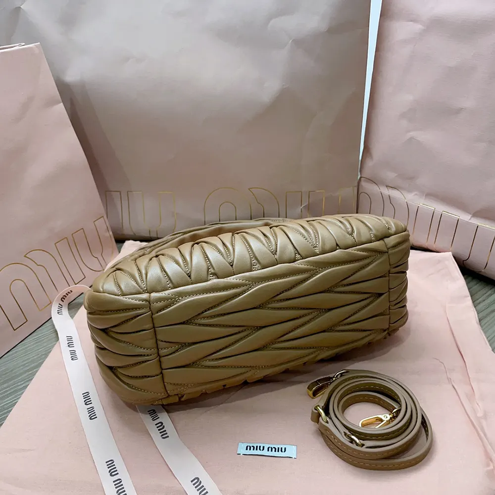 Miu Miu Women Wander Matelassé Nappa Leather Hobo Bag-Caramel 5BC153AN88