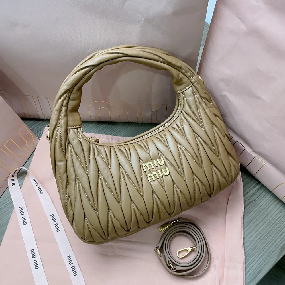 Miu Miu Women Wander Matelassé Nappa Leather Hobo Bag-Caramel 5BC153AN88