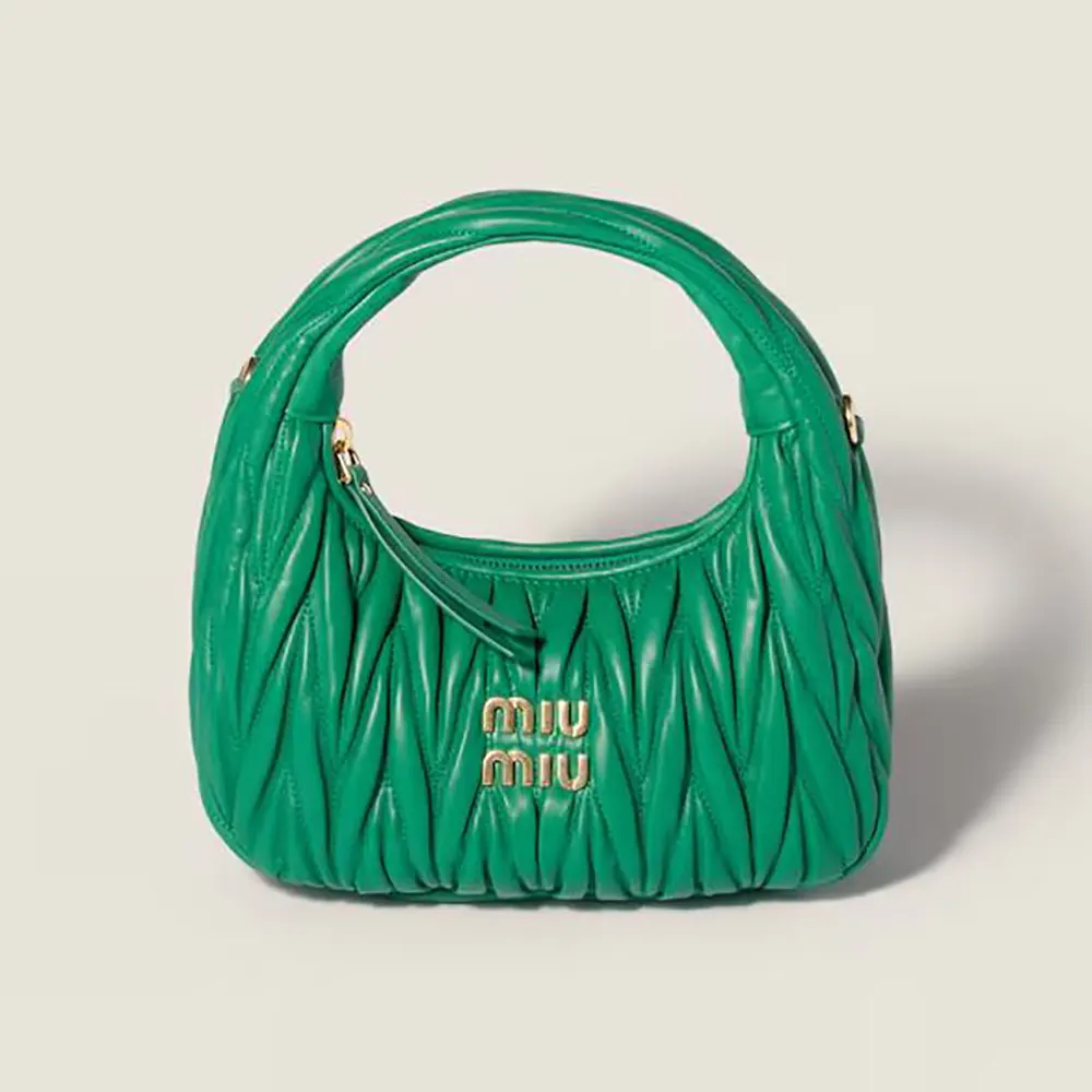 Miu Miu Women Wander Matelassé Nappa Leather Hobo Bag-Green 5BC125