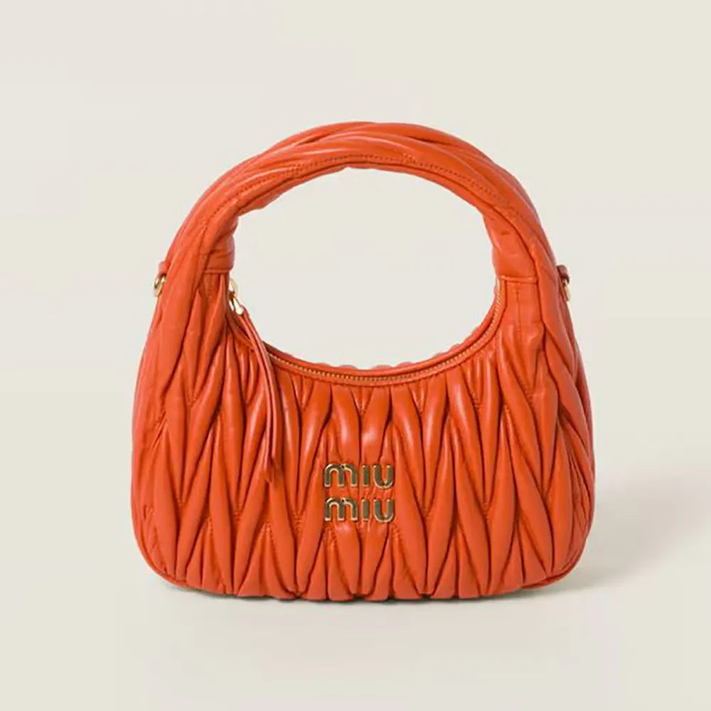 Miu Miu Women Wander Matelassé Nappa Leather Hobo Bag-Orange 5BC125