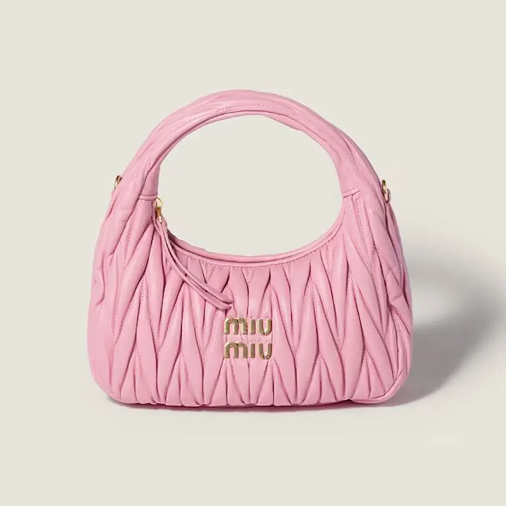 Miu Miu Women Wander Matelassé Nappa Leather Hobo Bag-Pink 5BC125