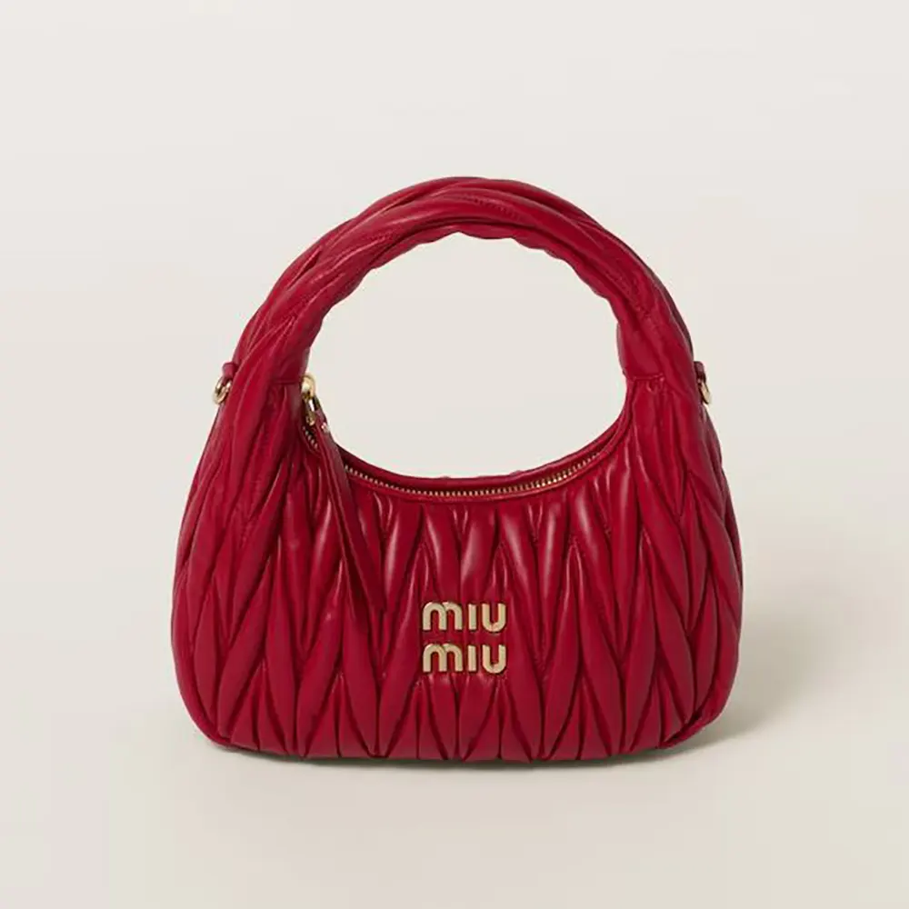 Miu Miu Women Wander Matelassé Nappa Leather Hobo Bag-Red 5BC125