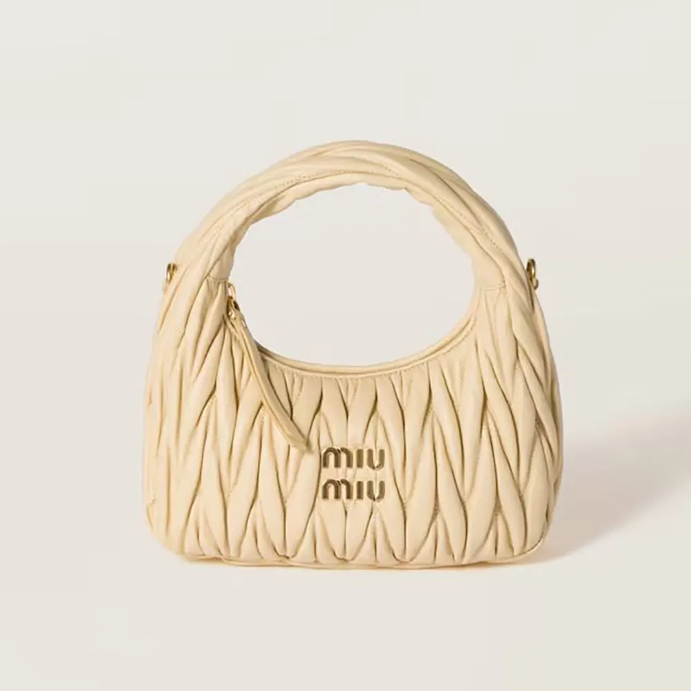 Miu Miu Women Wander Matelassé Nappa Leather Hobo Bag-Soy Green