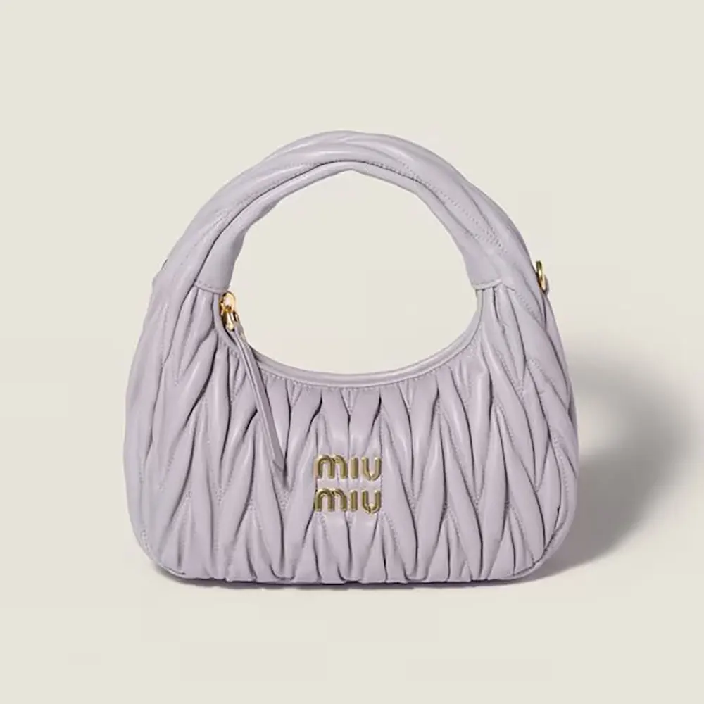 Miu Miu Women Wander Matelassé Nappa Leather Hobo Bag-Wisteria