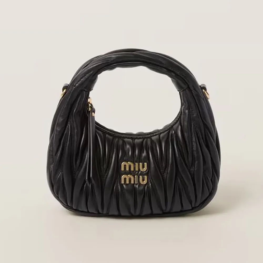 Miu Miu Women Wander Matelassé Nappa Leather Hobo Mini-Bag-Black 5BP078