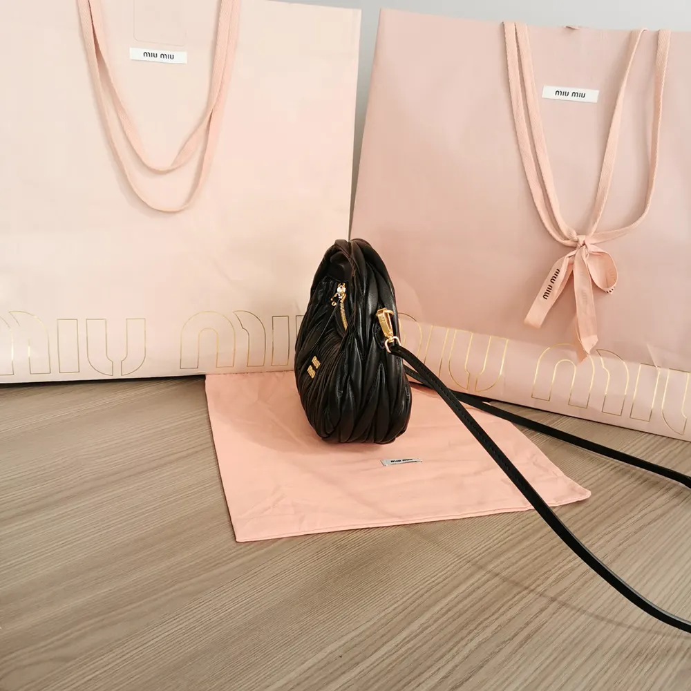 Miu Miu Women Wander Matelassé Nappa Leather Hobo Mini-Bag-Black 5BP078