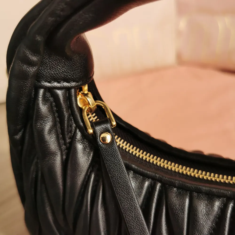 Miu Miu Women Wander Matelassé Nappa Leather Hobo Mini-Bag-Black 5BP078