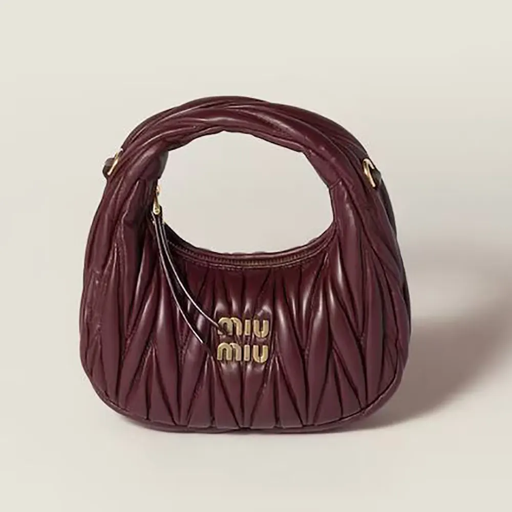 Miu Miu Women Wander Matelassé Nappa Leather Hobo Mini-Bag-Burgundy 5BP078