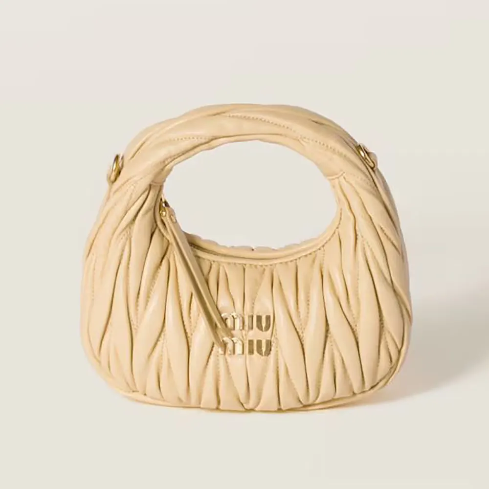 Miu Miu Women Wander Matelassé Nappa Leather Hobo Mini-Bag-Light Yellow 5BP078