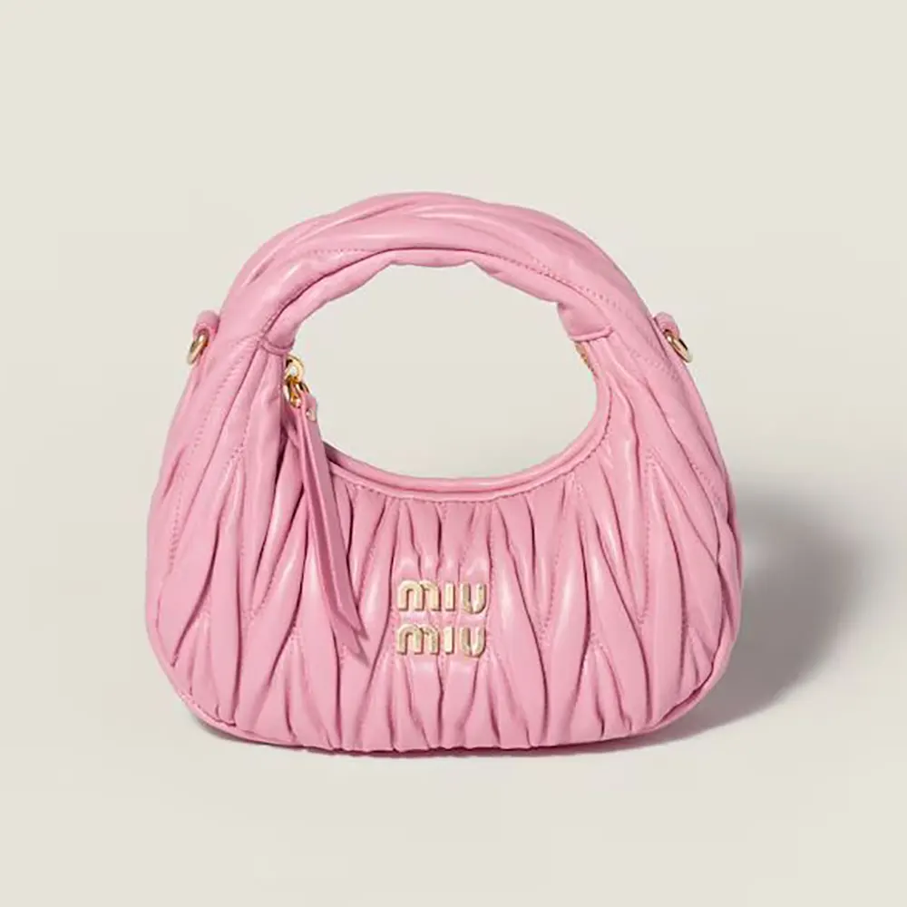 Miu Miu Women Wander Matelassé Nappa Leather Hobo Mini-Bag-Pink 5BP078
