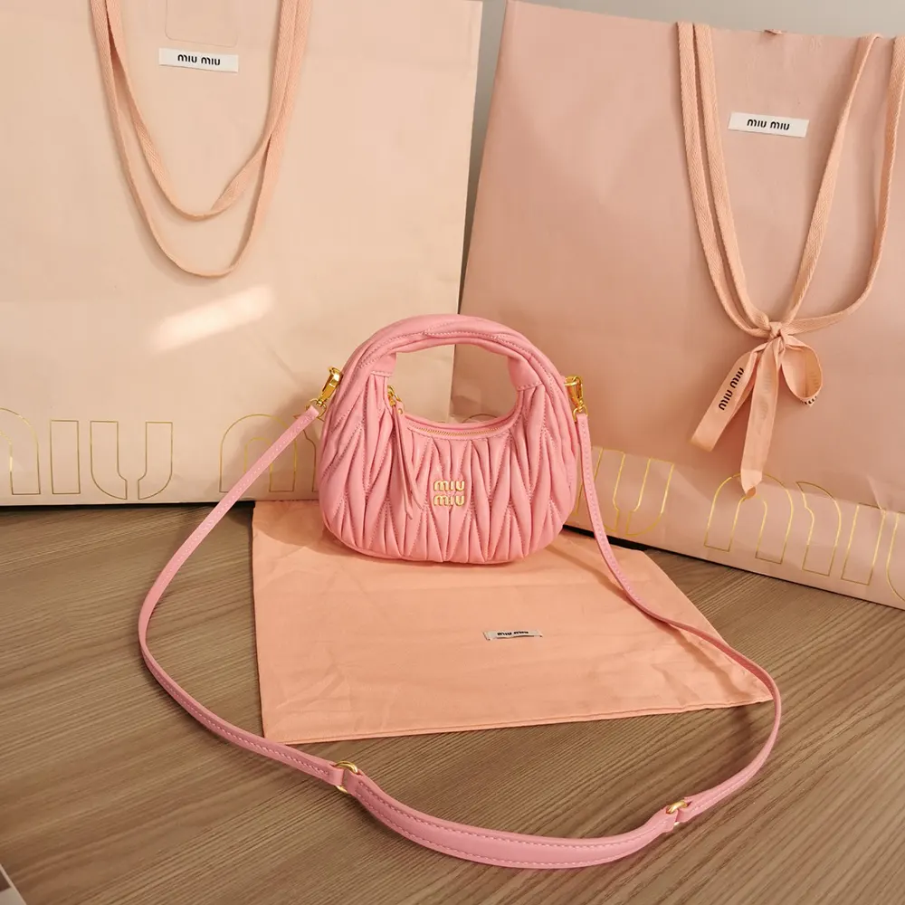 Miu Miu Women Wander Matelassé Nappa Leather Hobo Mini-Bag-Pink 5BP078