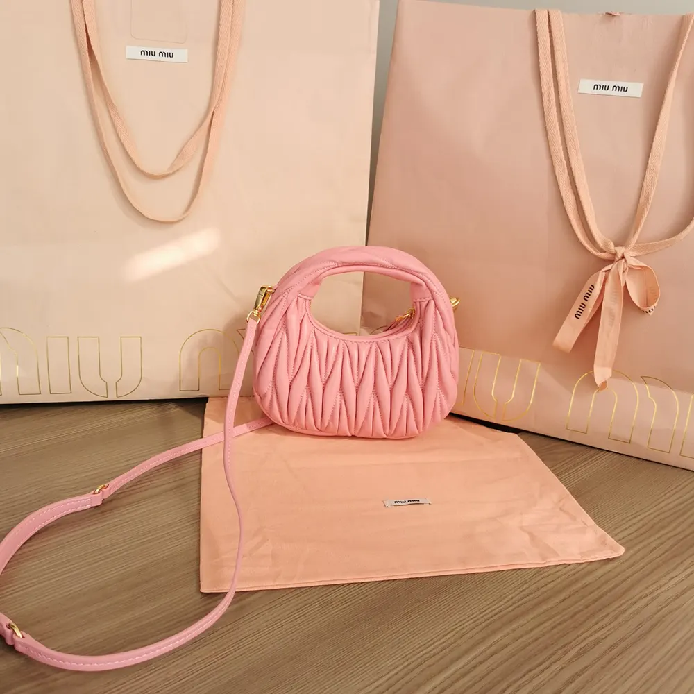 Miu Miu Women Wander Matelassé Nappa Leather Hobo Mini-Bag-Pink 5BP078