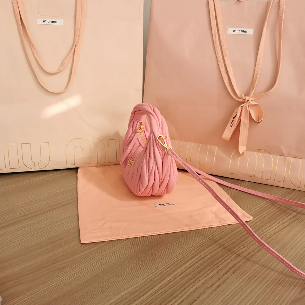 Miu Miu Women Wander Matelassé Nappa Leather Hobo Mini-Bag-Pink 5BP078
