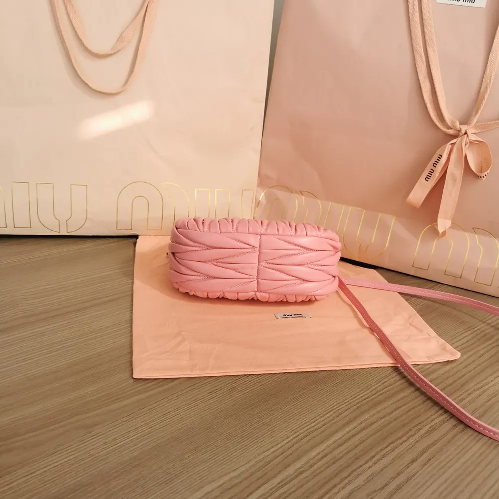 Miu Miu Women Wander Matelassé Nappa Leather Hobo Mini-Bag-Pink 5BP078