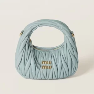 Miu Miu Women Wander Matelassé Nappa Leather Hobo Mini-Bag-Powder Blue