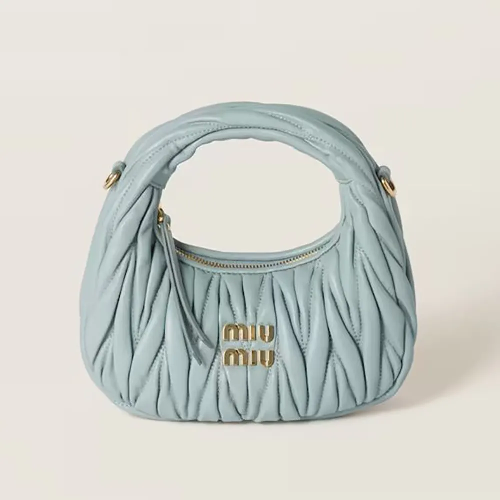 Miu Miu Women Wander Matelassé Nappa Leather Hobo Mini-Bag-Powder Blue