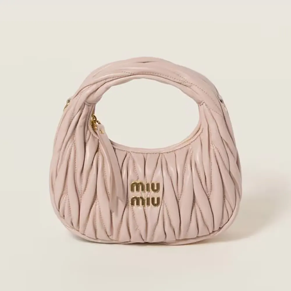 Miu Miu Women Wander Matelassé Nappa Leather Hobo Mini-Bag-Powder Pink