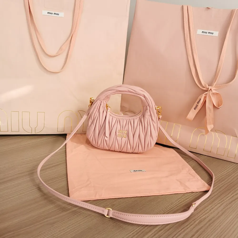 Miu Miu Women Wander Matelassé Nappa Leather Hobo Mini-Bag-Powder Pink