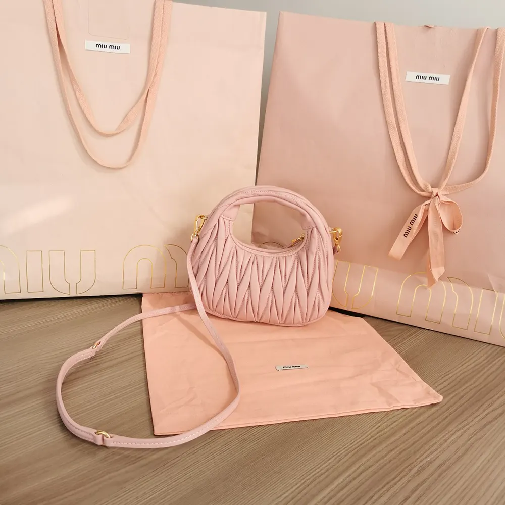Miu Miu Women Wander Matelassé Nappa Leather Hobo Mini-Bag-Powder Pink