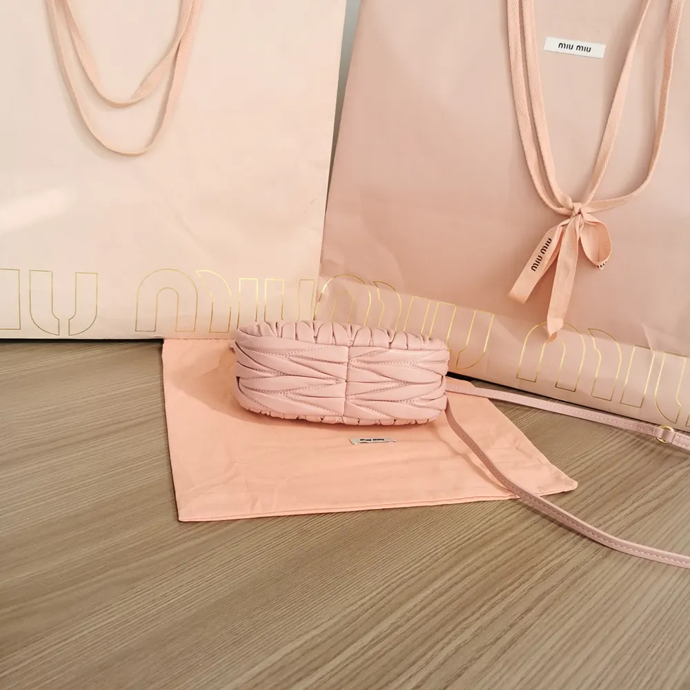 Miu Miu Women Wander Matelassé Nappa Leather Hobo Mini-Bag-Powder Pink