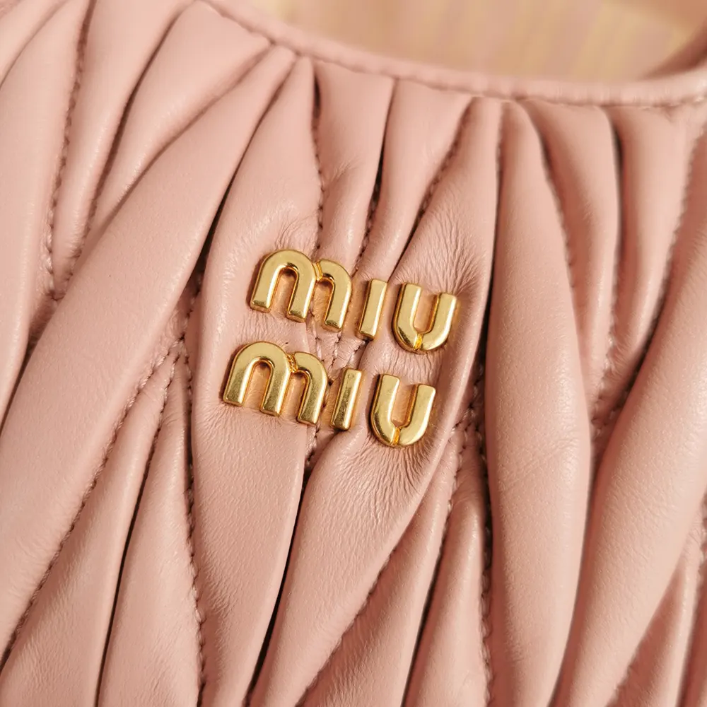 Miu Miu Women Wander Matelassé Nappa Leather Hobo Mini-Bag-Powder Pink