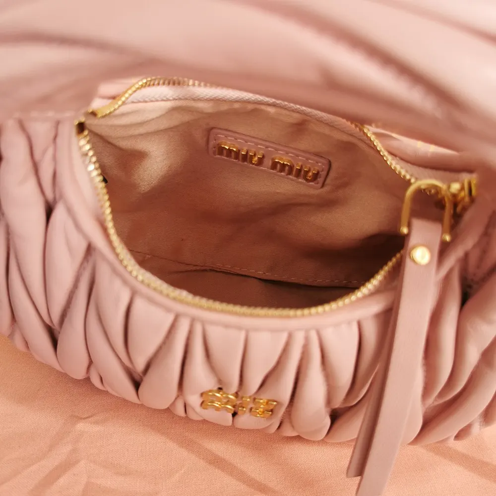 Miu Miu Women Wander Matelassé Nappa Leather Hobo Mini-Bag-Powder Pink