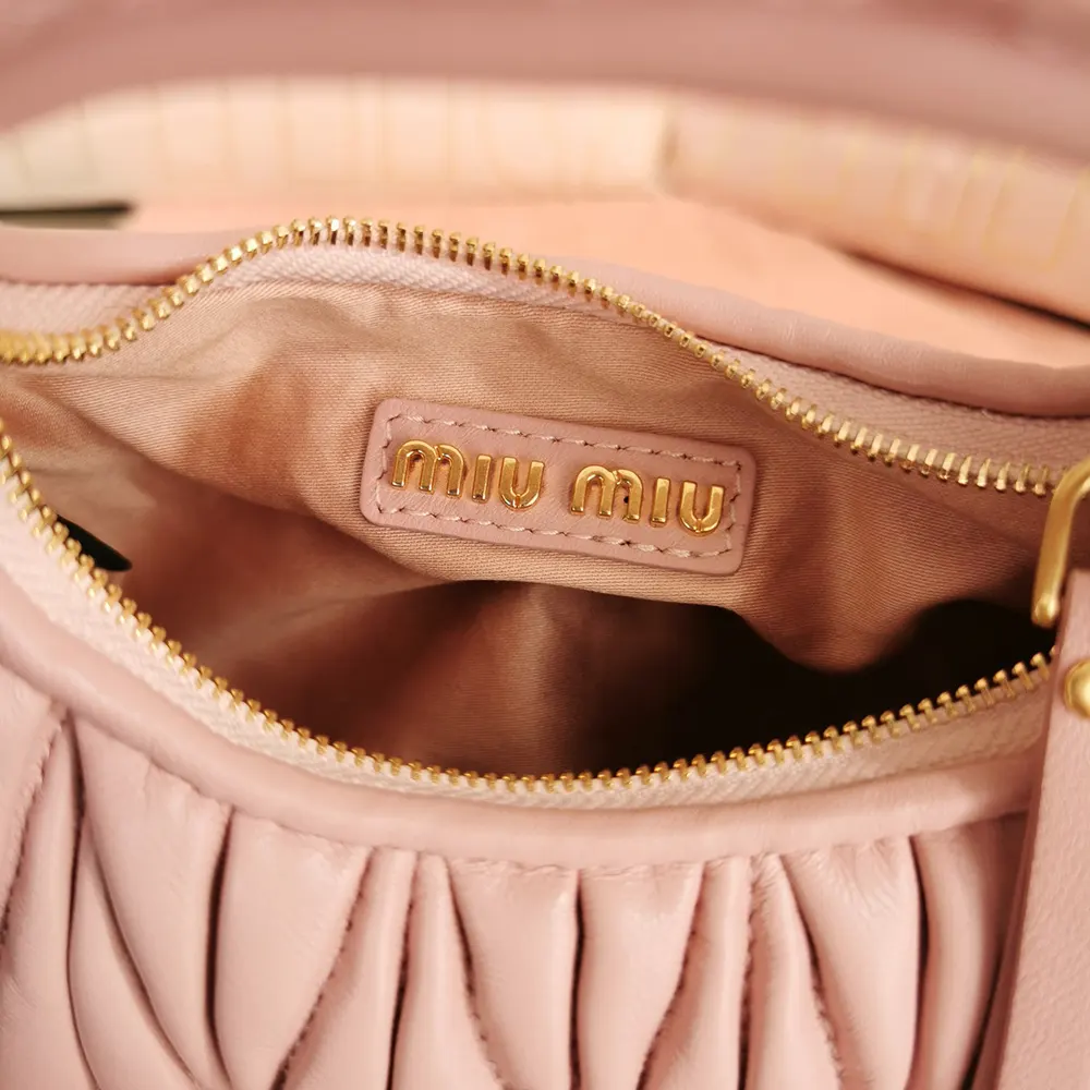 Miu Miu Women Wander Matelassé Nappa Leather Hobo Mini-Bag-Powder Pink