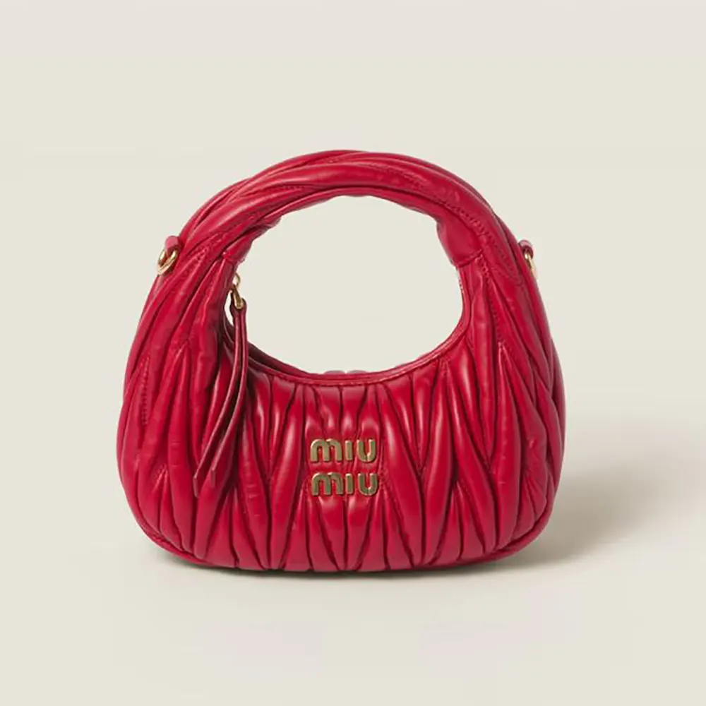 Miu Miu Women Wander Matelassé Nappa Leather Hobo Mini-Bag-Red 5BP078