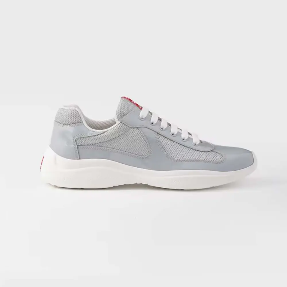 Prada Unisex America’S Cup Metallic Leather And Bike Fabric Sneakers-Silver