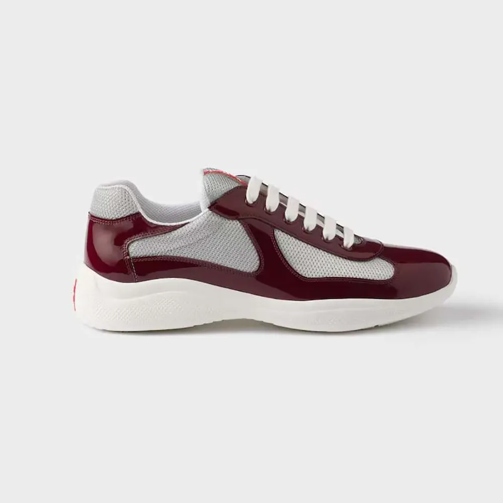 Prada Unisex Patent Leather And Technical Fabric Prada America’S Cup Sneakers-Burgundy