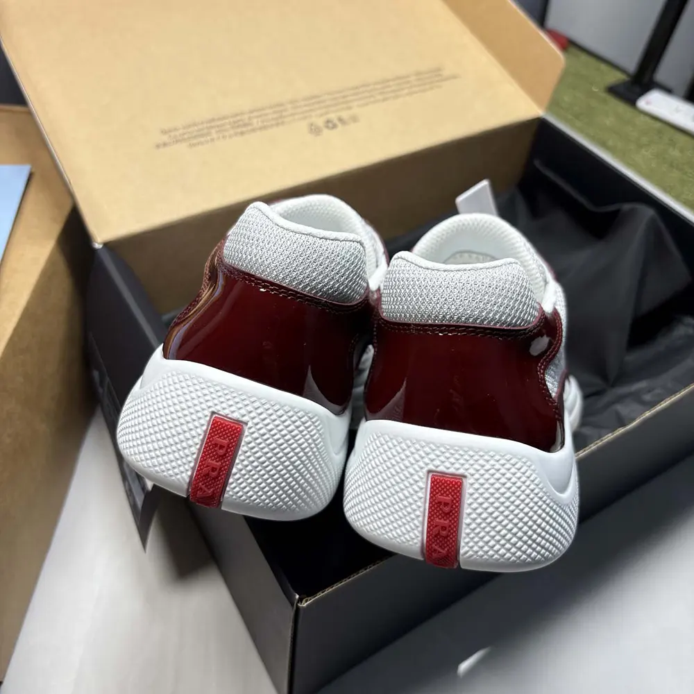 Prada Unisex Patent Leather And Technical Fabric Prada America’S Cup Sneakers-Burgundy