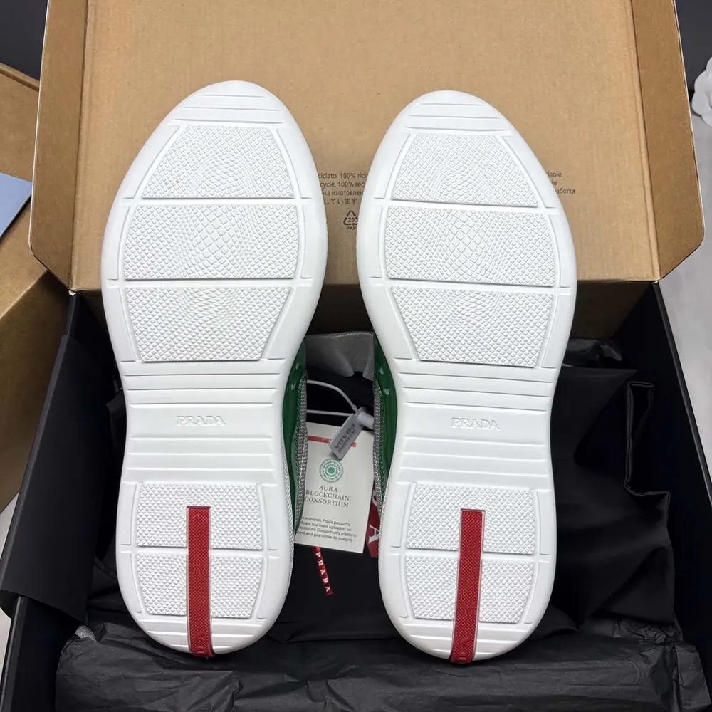Prada Unisex Patent Leather And Technical Fabric Prada America’S Cup Sneakers-Green