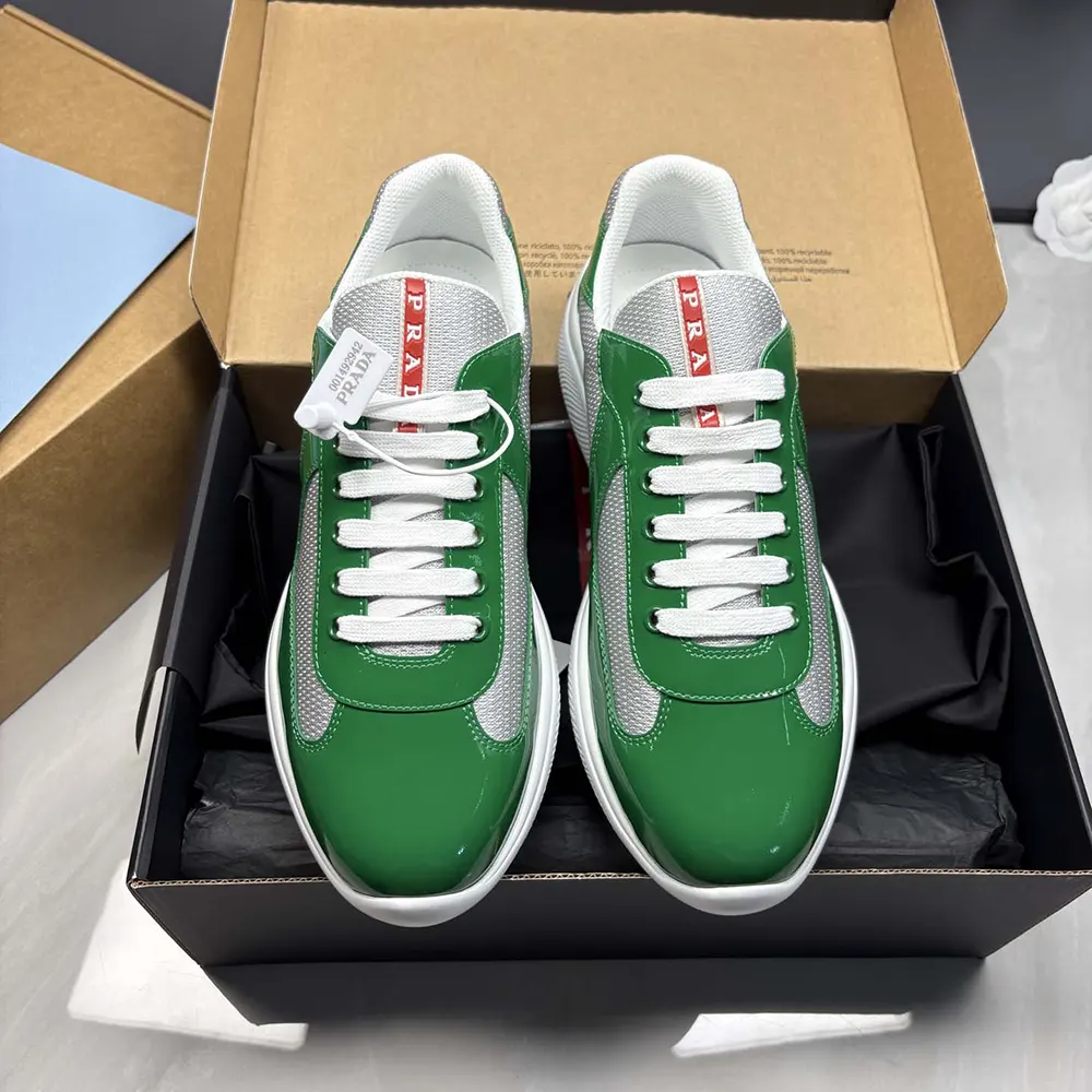 Prada Unisex Patent Leather And Technical Fabric Prada America’S Cup Sneakers-Green
