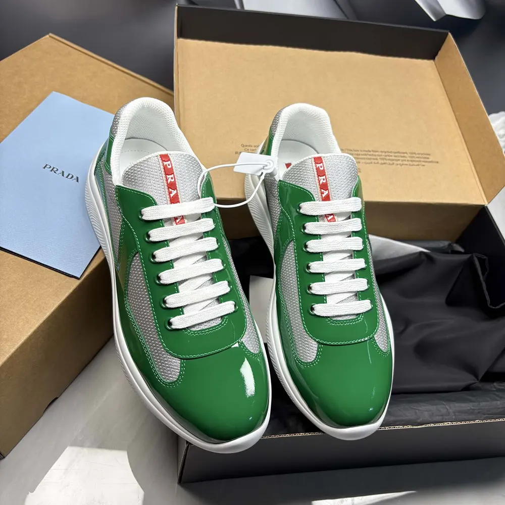 Prada Unisex Patent Leather And Technical Fabric Prada America’S Cup Sneakers-Green