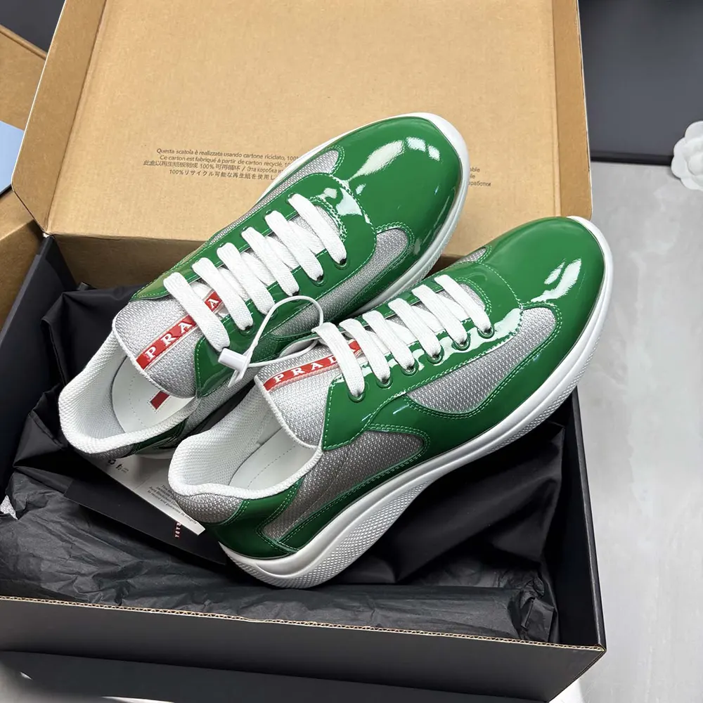 Prada Unisex Patent Leather And Technical Fabric Prada America’S Cup Sneakers-Green