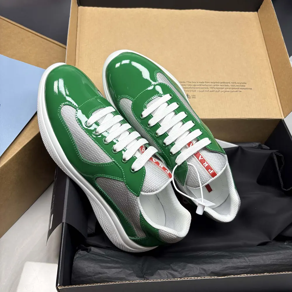 Prada Unisex Patent Leather And Technical Fabric Prada America’S Cup Sneakers-Green