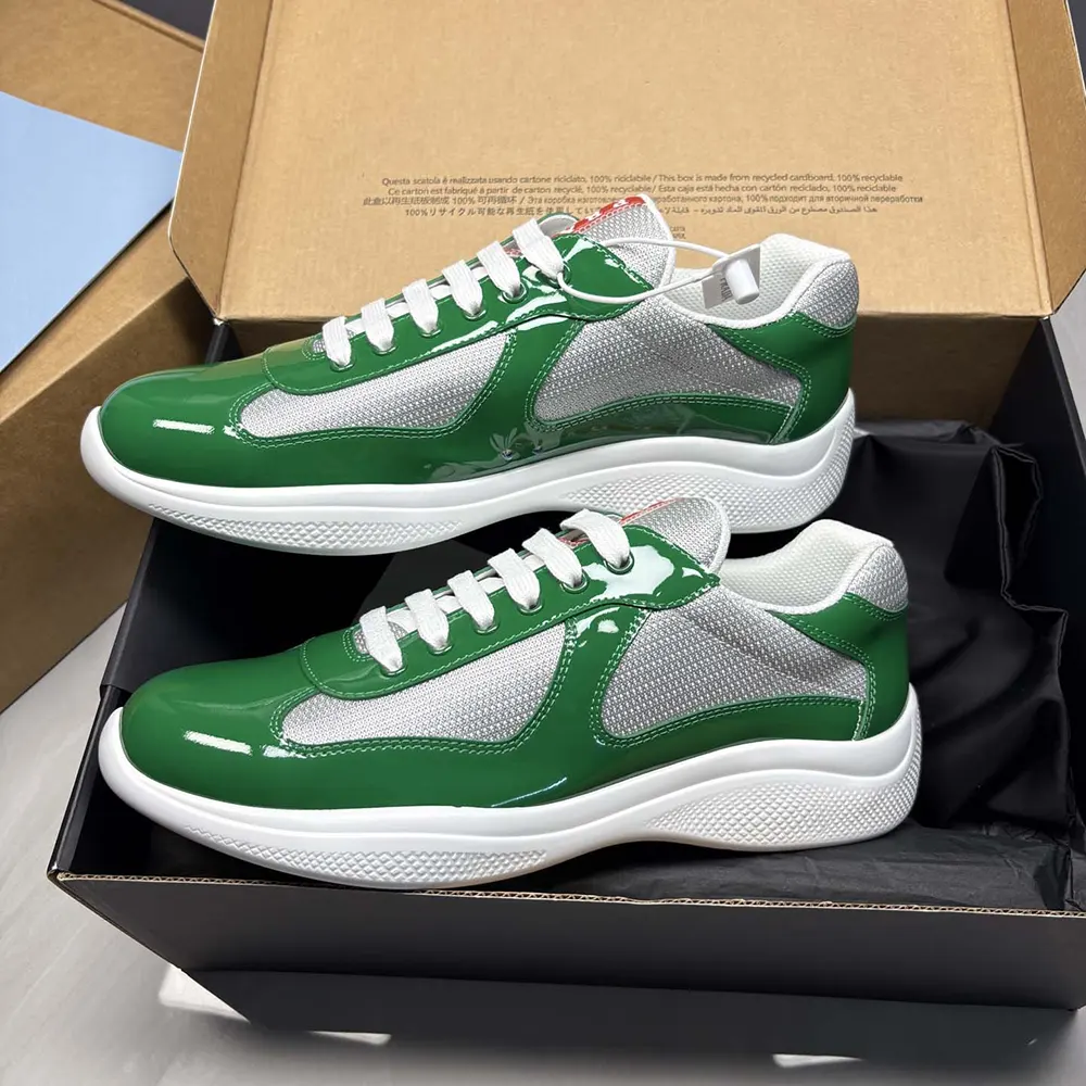 Prada Unisex Patent Leather And Technical Fabric Prada America’S Cup Sneakers-Green