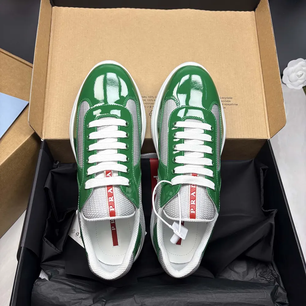 Prada Unisex Patent Leather And Technical Fabric Prada America’S Cup Sneakers-Green