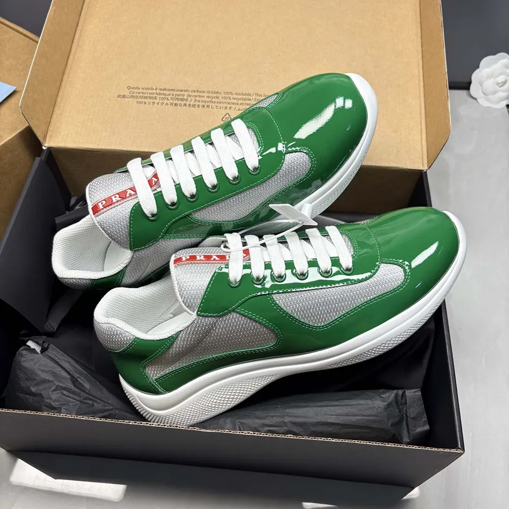 Prada Unisex Patent Leather And Technical Fabric Prada America’S Cup Sneakers-Green