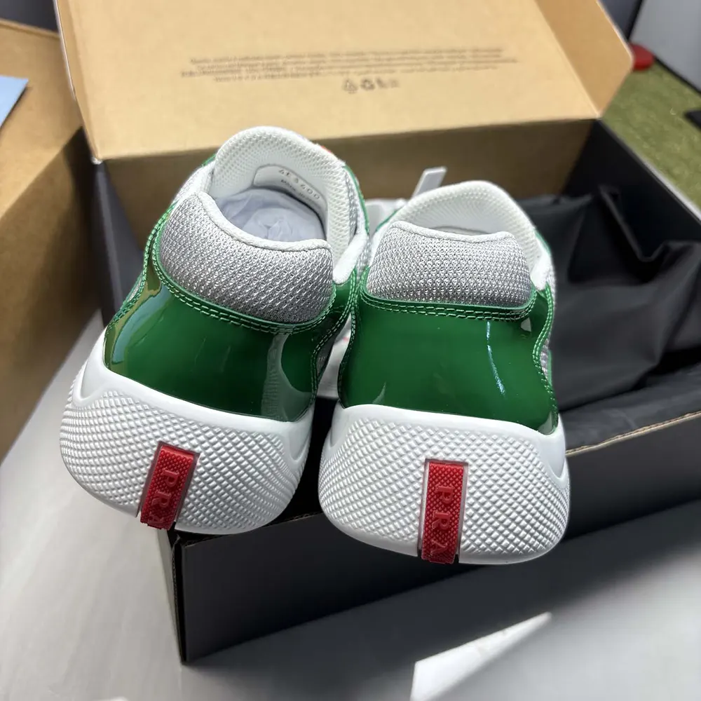 Prada Unisex Patent Leather And Technical Fabric Prada America’S Cup Sneakers-Green